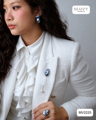 MV2225- Set Bông tai, Nhẫn, Cài áo BRQ đen ánh tím Lunéa