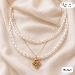 MV2226- Set dây chuyền đôi trai gạo 5li mix 9li.