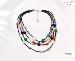 MV2227- Set dây chuyền mix nhiều sợi đá đa sắc và nụ 9li  Ocean Glow