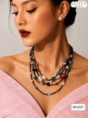 MV2227- Set dây chuyền mix nhiều sợi đá đa sắc và nụ 9li  Ocean Glow