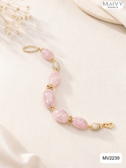 MV2239 - Lắc Tay Thạch Anh Hồng Khối Mix Charm Bạc 925 Mạ Vàng 18K