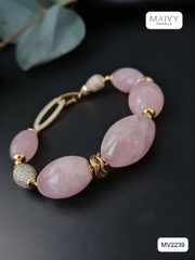 MV2239 - Lắc Tay Thạch Anh Hồng Khối Mix Charm Bạc 925 Mạ Vàng 18K