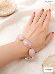 MV2239 - Lắc Tay Thạch Anh Hồng Khối Mix Charm Bạc 925 Mạ Vàng 18K