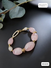 MV2239 - Lắc Tay Thạch Anh Hồng Khối Mix Charm Bạc 925 Mạ Vàng 18K