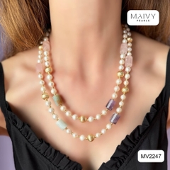 MV2247 - Dây Chuyền Ngọc Trai Trắng Mix Đá Thạch Anh Dạng Lu Các Màu Và Charm Bạc 925 Mạ Vàng 18K