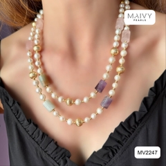 MV2247 - Dây Chuyền Ngọc Trai Trắng Mix Đá Thạch Anh Dạng Lu Các Màu Và Charm Bạc 925 Mạ Vàng 18K