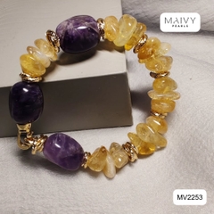 MV2253 - Lắc tay thạch anh vàng mix đá tím