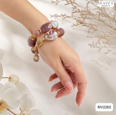 MV2262 - Lắc Tay Thạch Anh Tím Mix Ngọc Trai Baroque Và Charm Bạc 925 Mạ Vàng 18K