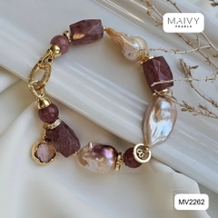 MV2262 - Lắc Tay Thạch Anh Tím Mix Ngọc Trai Baroque Và Charm Bạc 925 Mạ Vàng 18K