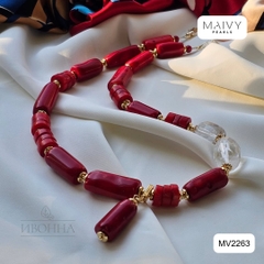 MV2263  - Set San Hô Đỏ Dáng Lu Mix Phale Trắng Gồm Dây Chuyền/Lắc Tay/Bông Tai