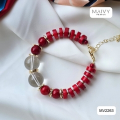 MV2263  - Set San Hô Đỏ Dáng Lu Mix Phale Trắng Gồm Dây Chuyền/Lắc Tay/Bông Tai