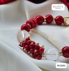MV2263  - Set San Hô Đỏ Dáng Lu Mix Phale Trắng Gồm Dây Chuyền/Lắc Tay/Bông Tai