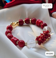 MV2263  - Set San Hô Đỏ Dáng Lu Mix Phale Trắng Gồm Dây Chuyền/Lắc Tay/Bông Tai