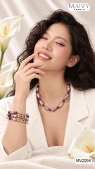 MV2264 - Set dây chuyền và lắc tay Baroque 3 sợi hồng ánh tím NEW