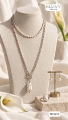 MV2270 - Set dây chuyền 2 sợi chung khóa, nhẫn và bông tai trai xám tròn