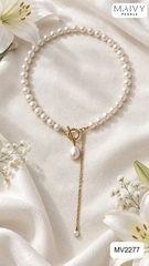 MV2277- Set dây chuyền và bông tai trai trắng Lumi Pearl