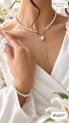 MV2277- Set dây chuyền và bông tai trai trắng Lumi Pearl