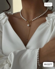 MV2277- Set dây chuyền và bông tai trai trắng Lumi Pearl