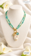 MV2297 - Dây chuyền đá xanh tự nhiên nhấn mặt trai baroque màu trắng