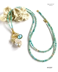 MV2297 - Dây chuyền đá xanh tự nhiên nhấn mặt trai baroque màu trắng