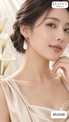 MV2308 - Hhoa tai đá chùm thạch anh tím nhấn ngọc trai baroque mặn