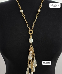 MV2316 - Dây chuyền bạc 925 mạ vàng 18k mặt chùm ngọc trai baroque trắng có thể tháo rời