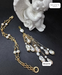 MV2316 - Dây chuyền bạc 925 mạ vàng 18k mặt chùm ngọc trai baroque trắng có thể tháo rời