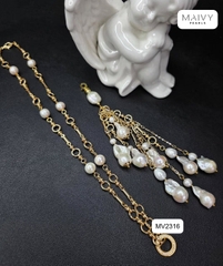 MV2316 - Dây chuyền bạc 925 mạ vàng 18k mặt chùm ngọc trai baroque trắng có thể tháo rời