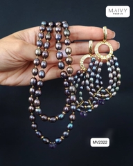 MV2322 - Set ngọc trai lông công gồm dây chuyền đôi và bông tai