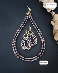 MV2322 - Set ngọc trai lông công gồm dây chuyền đôi và bông tai