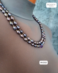 MV2322 - Set ngọc trai lông công gồm dây chuyền đôi và bông tai