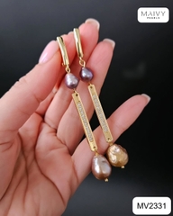 MV2331 - Set ngọc trai baroque màu hồng ánh tím mix phụ kiện bạc 925 mạ vàng 18k gồm lắc tay, bông tai