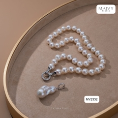 MV2332 - Dây chuyền ngọc trai trắng sz 7-8mm nhấn mặt ngọc trai baroque size 13-15mm