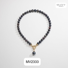 MV2333 - Dây chuyền ngọc trai tròn màu lông công sz 7-8mm kèm mặt
