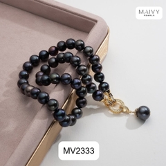 MV2333 - Dây chuyền ngọc trai tròn màu lông công sz 7-8mm kèm mặt