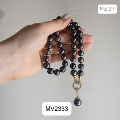 MV2333 - Dây chuyền ngọc trai tròn màu lông công sz 7-8mm kèm mặt