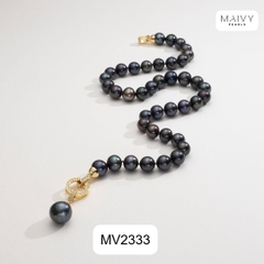 MV2333 - Dây chuyền ngọc trai tròn màu lông công sz 7-8mm kèm mặt
