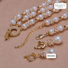 MV2334 - SET NGỌC TRAI TRẮNG MIX PHỤ KIỆN BẠC 925 MẠ VÀNG 18K GỒM DÂY/LẮC/BÔNG TAI