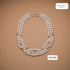 MV2336- Set dây chuyền, lắc tay, bông tai trai gạo trắng 9li mix charm