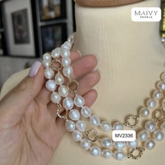 MV2336- Set dây chuyền, lắc tay, bông tai trai gạo trắng 9li mix charm