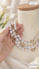 MV2336- Set dây chuyền, lắc tay, bông tai trai gạo trắng 9li mix charm
