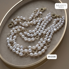 MV2336- Set dây chuyền, lắc tay, bông tai trai gạo trắng 9li mix charm