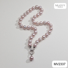 MV2337- Dây chuyền trai hồng 7-8li mix charm bạc xi kim