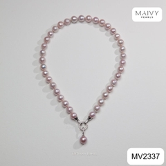 MV2337- Dây chuyền trai hồng 7-8li mix charm bạc xi kim