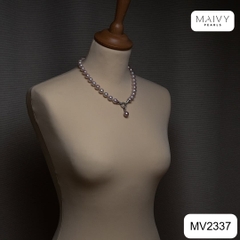 MV2337- Dây chuyền trai hồng 7-8li mix charm bạc xi kim