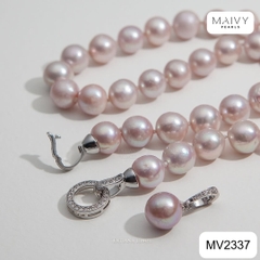 MV2337- Dây chuyền trai hồng 7-8li mix charm bạc xi kim