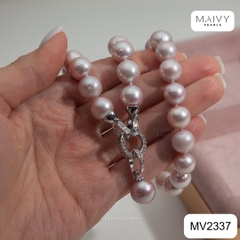 MV2337- Dây chuyền trai hồng 7-8li mix charm bạc xi kim