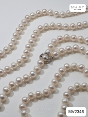 MV2346  -  Dây chuyền ngọc trai trắng dài kèm mặt ngọc trai baroque khóa thông min h chỉnh dài ngắn