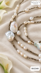 MV2348 - Set dây chuyền đá spinel đen mix ngọc trai baroque trắng gồm dây dài và dây ngắn