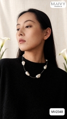 MV2348 - Set dây chuyền đá spinel đen mix ngọc trai baroque trắng gồm dây dài và dây ngắn
